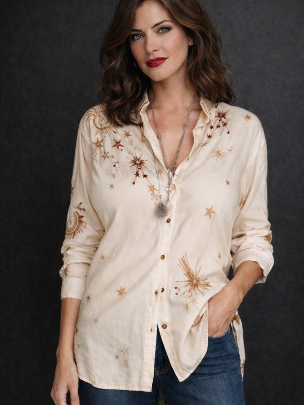 Johnny Was Estrella embroidered constellation blouse NWT RARE (oversized)